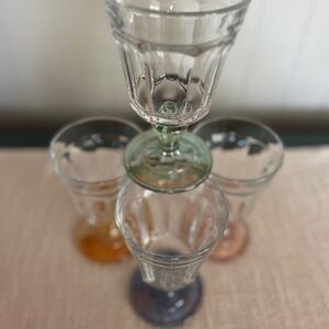 4 Vintage Italian Bormioli Rocco Panel Footed Goblet Glasses 8-10oz